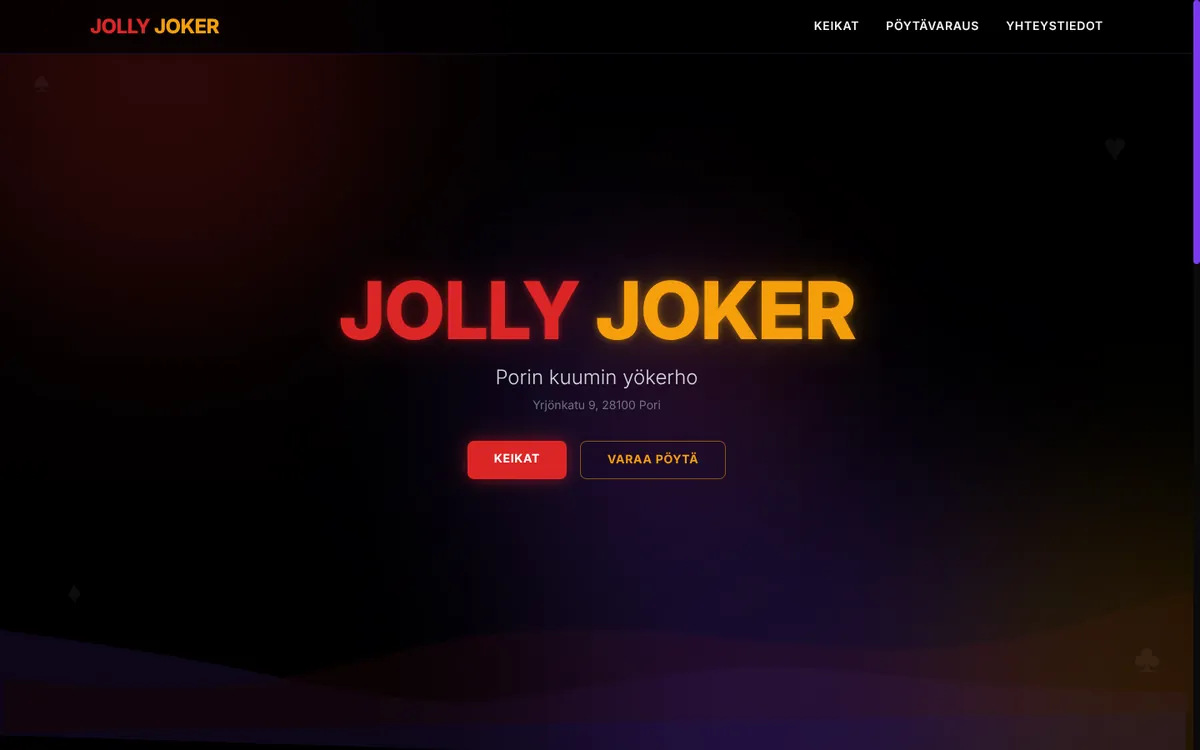 Jolly Jokerin verkkosivuston hero