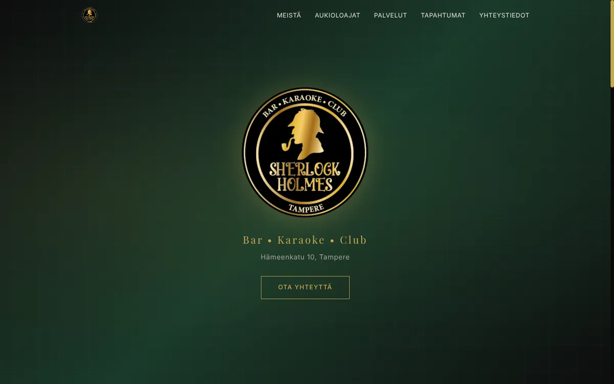 Sherlock Holmes Barin verkkosivuston hero