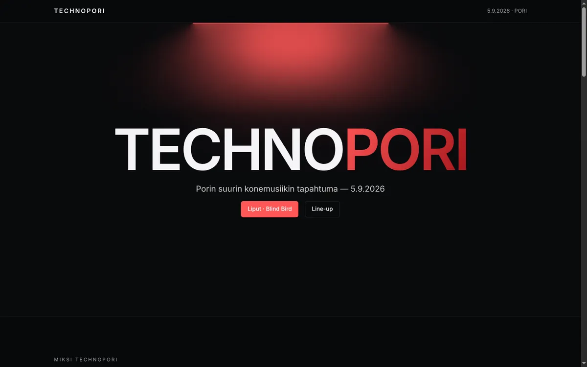 TechnoPorin verkkosivuston hero