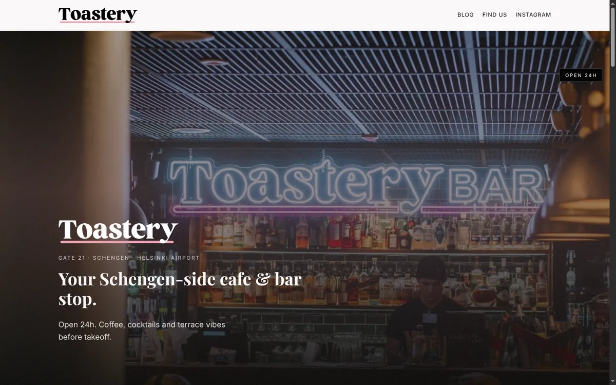 Toasteryn verkkosivuston hero