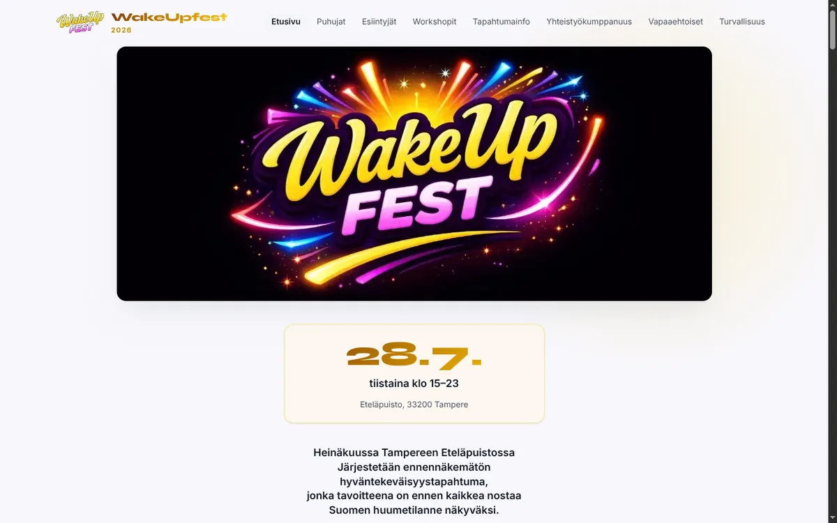 WakeUpFestin verkkosivuston hero